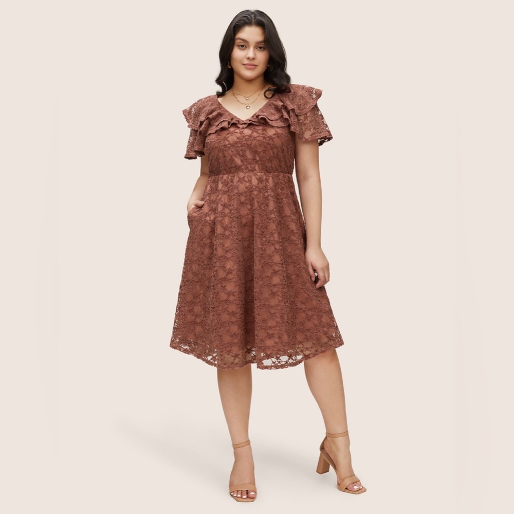 BloomChic Crochet Lace Mesh Tiered Ruffle Trim Dress